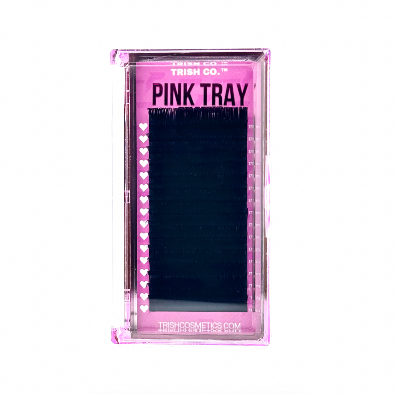 Front view of Reloaded Pink Lash Tray – ultra-fluffy matte black CC Curl lashes in signature Trish Co packaging Front view of Reloaded Pink Lash Tray – ultra-fluffy matte black CC Curl lashes in signature Trish Co packaging
