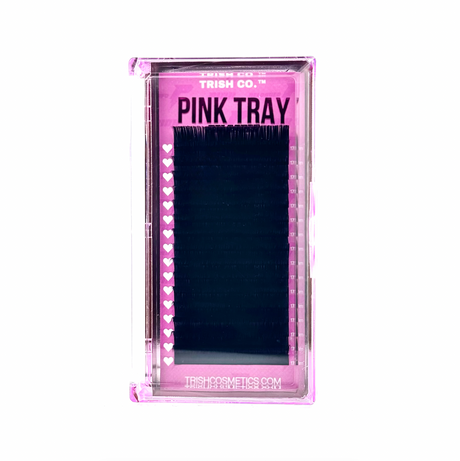 Front view of Reloaded Pink Lash Tray – ultra-fluffy matte black CC Curl lashes in signature Trish Co packaging Front view of Reloaded Pink Lash Tray – ultra-fluffy matte black CC Curl lashes in signature Trish Co packaging