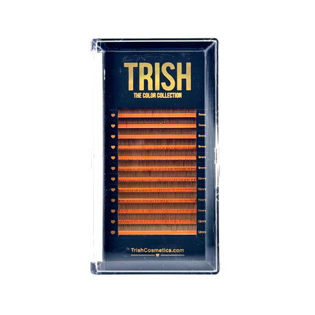 Front view of brown bottom lash tray – J curl .05 mix 7–12mm from Trish Co Front view of brown bottom lash tray – J curl .05 mix 7–12mm from Trish Co
