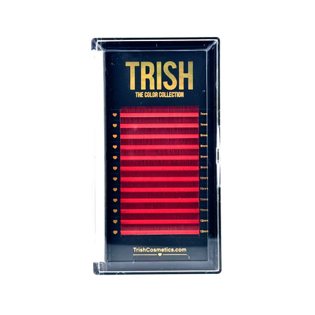 Front view of red bottom lash tray – J curl .05 mix 7–12mm from Trish Co Front view of red bottom lash tray – J curl .05 mix 7–12mm from Trish Co