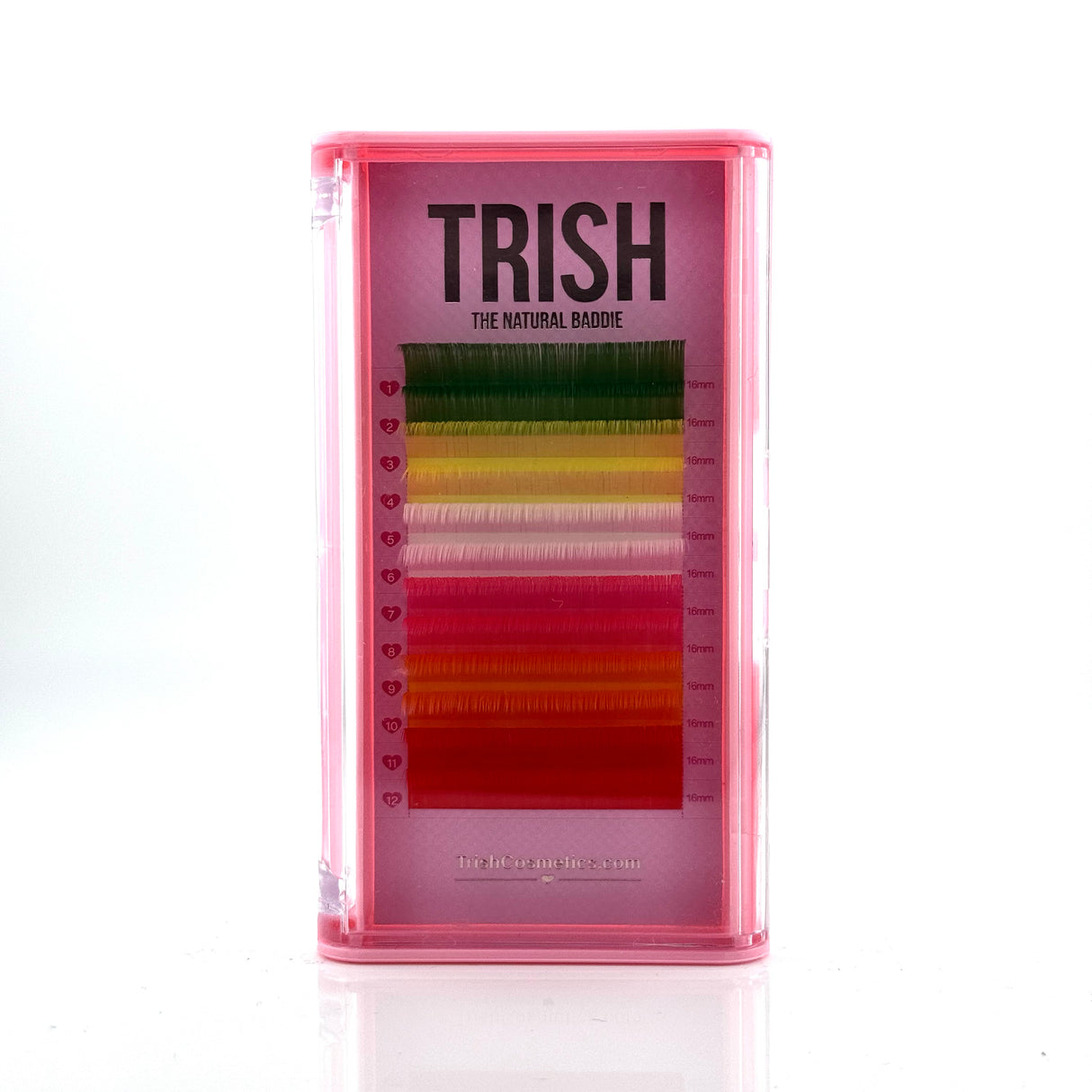 Front view of Holiday Color Lash Tray – CC curl .05 lashes in 14–18mm multi-color set including red, orange, pink, green, and yellow Front view of Holiday Color Lash Tray – CC curl .05 lashes in 14–18mm multi-color set including red, orange, pink, green, and yellow