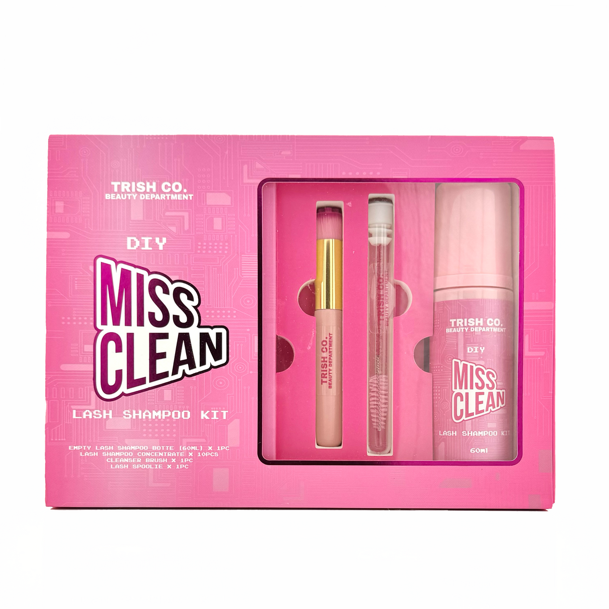 Miss Clean Lash Shampoo DIY Kit – 10 Concentrates + Bottle & Brushes | Trish Co Miss Clean Lash Shampoo DIY Kit – 10 Concentrates + Bottle & Brushes | Trish Co