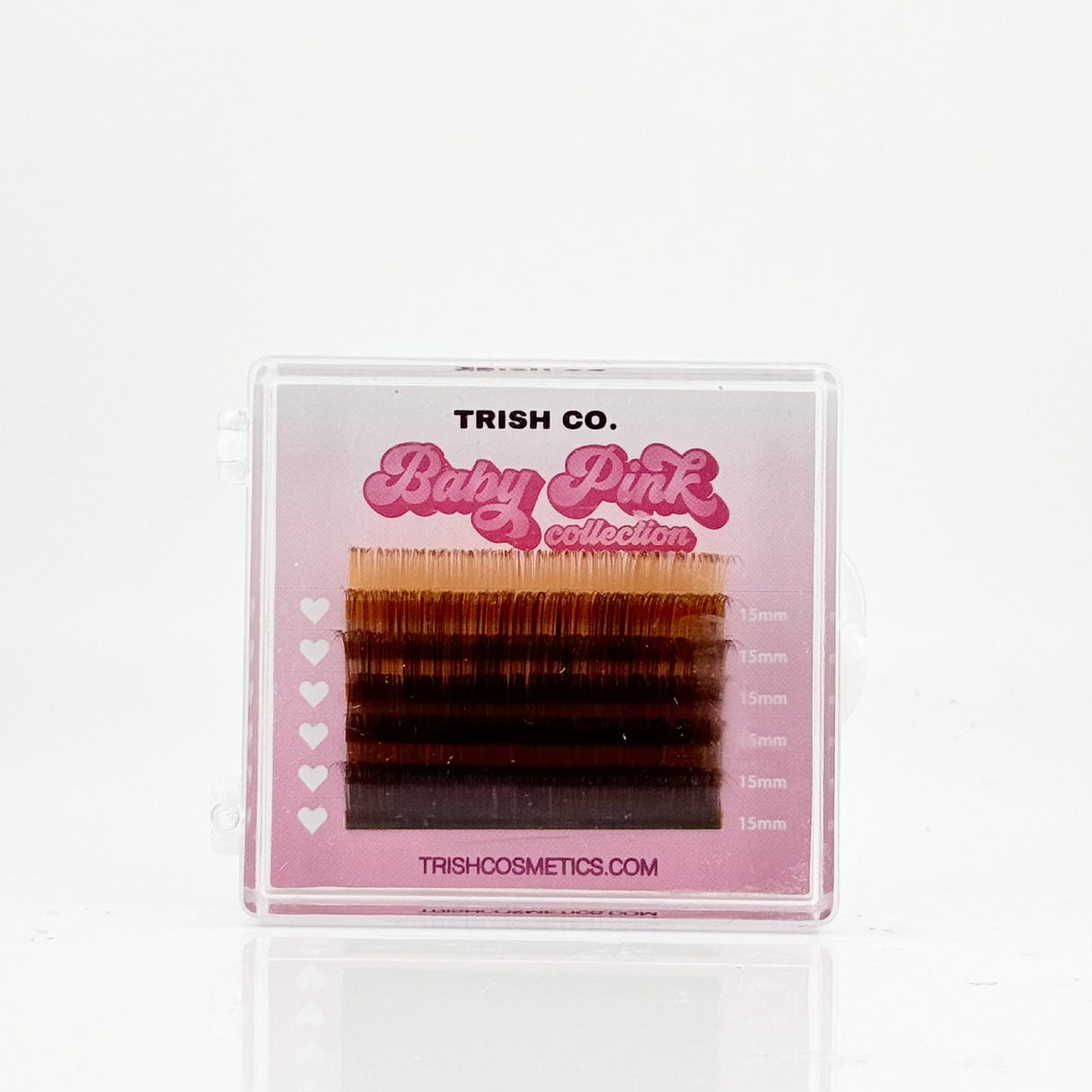 6-row tray of brown .05 CC curl lash extensions – Baby Pink Color Collection from Trish Co 6-row tray of brown .05 CC curl lash extensions – Baby Pink Color Collection from Trish Co