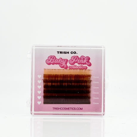 6-row tray of brown .05 CC curl lash extensions – Baby Pink Color Collection from Trish Co 6-row tray of brown .05 CC curl lash extensions – Baby Pink Color Collection from Trish Co